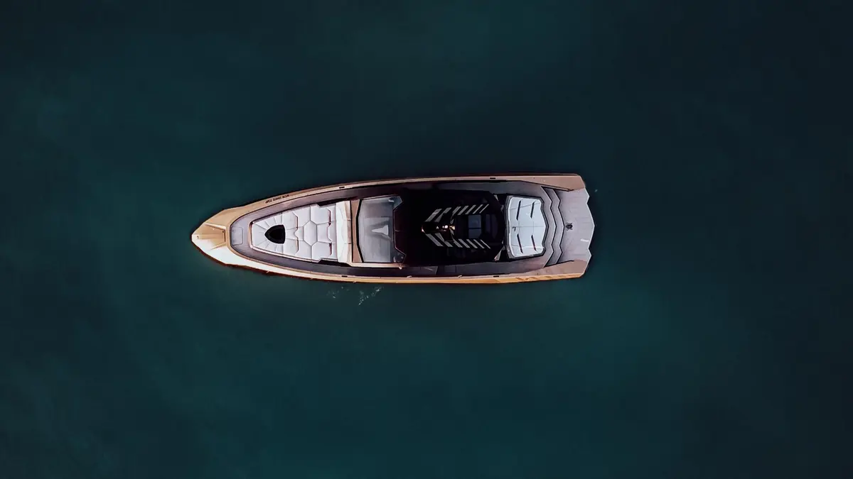 Lamborghini 63 Gold sports yacht helm