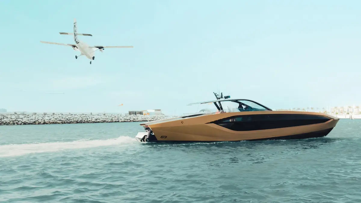 Lamborghini 63 Gold sports yacht bow