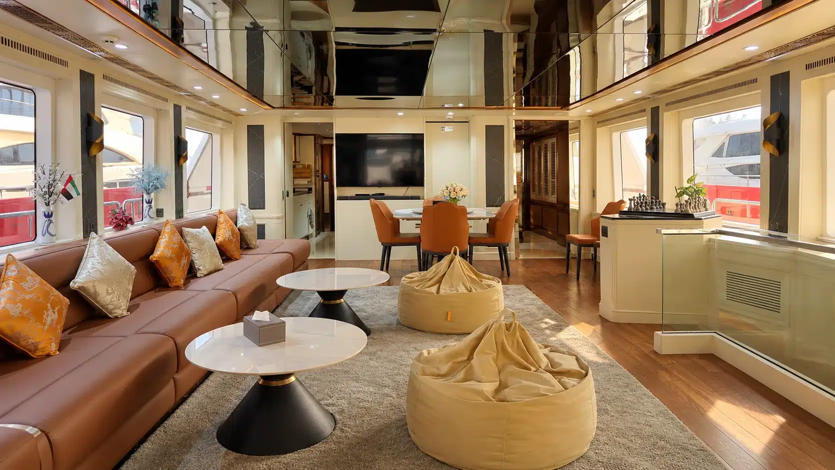Benetti 120 yacht main salon and dining area