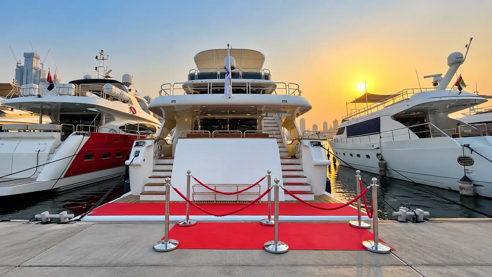 Benetti 120 yacht stern entrance at sunset
