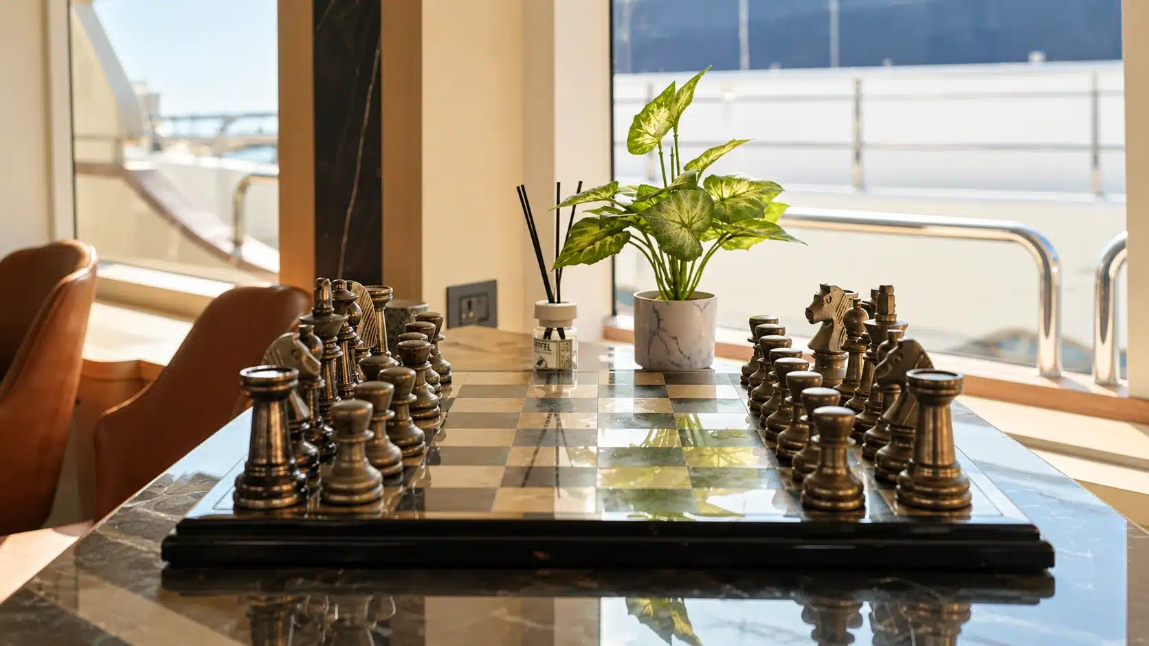 Benetti 120 yacht chessboard in the main salon