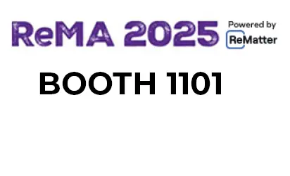 Conference booth sign: ReMA 2025 logo with 'Powered by Rematter', displaying booth 1101.