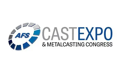 AFS Cast Expo &amp; Metalcasting Congress logo with a blue segmented circular emblem and the text CASTEXPO beneath, plus 'Metalcasting Congress' subtitle.