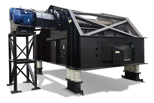 SDAM-Shakeout Large industrial screening machine with a blue motor on the left and a sturdy steel frame on adjustable supports