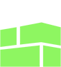 A close-up view of a lime-green vector icon showing interlocking 3D building blocks stacked to form a sturdy foundation wall.