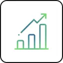 A corporate data icon shows a bar chart and upward trend line representing business growth, ROI, and marketing success.