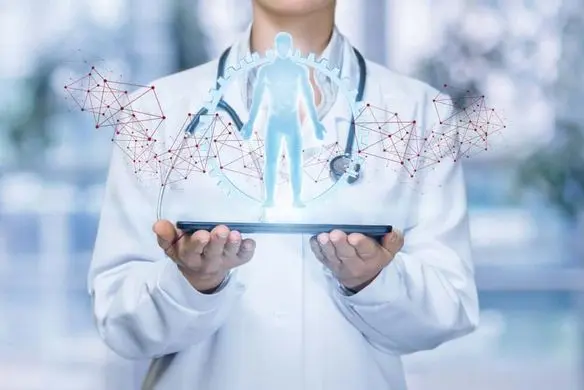 Doctor,Shows,Virtual,Hologram,Human,On,The,Tablet.