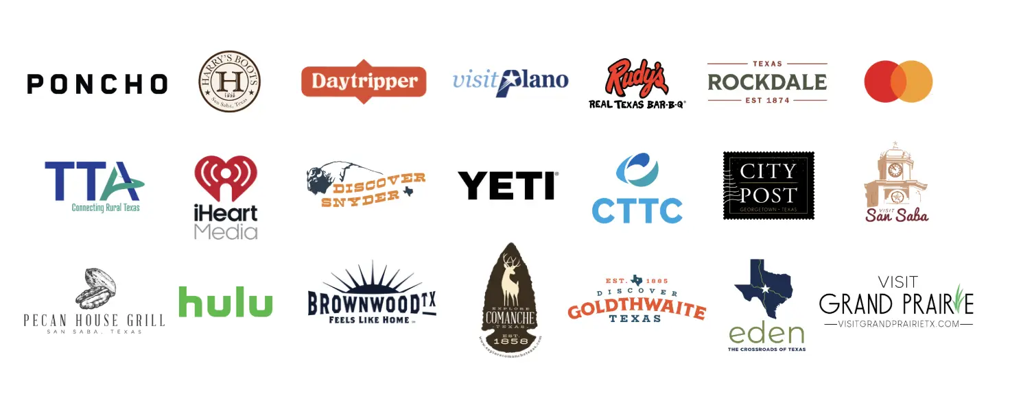 Found Texas collaborators — a selection of Texas tourism and destination partners we work with