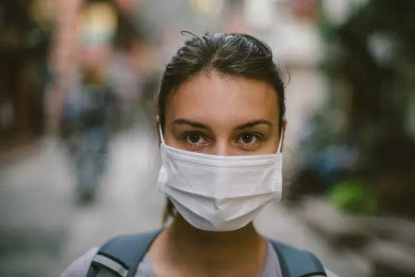Woman wearing surgical mask to protect herself from Covid-19