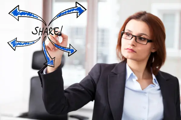woman drawing "share" diagram symbolizing division of assets during divorce
