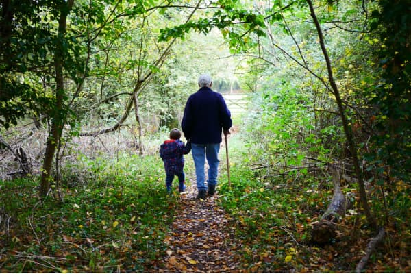 grandparent walking with grandson to symbolize grandparent visitation or custody
