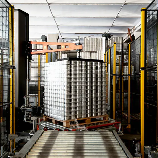 aluminum cans for food processed in factory line conveyor machine at canned food manufacturing
