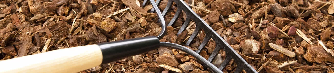raking up mulch that was purchased in bulk