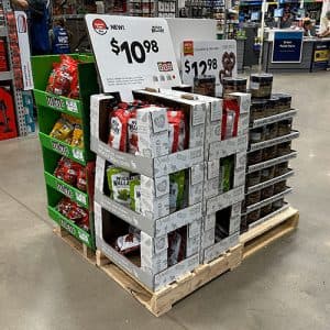 Four quarter pallets nestled together to make a four-sided display.