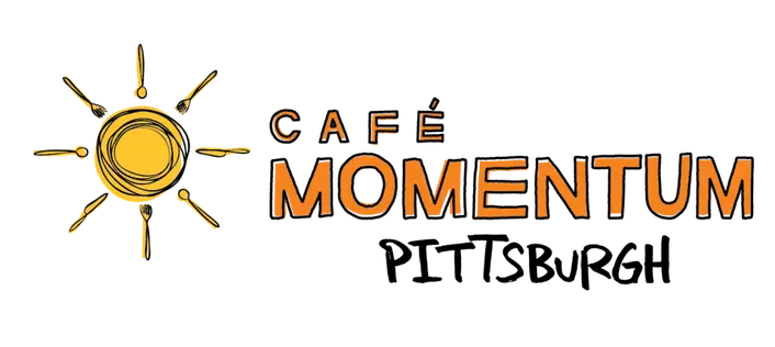 Caf&eacute; Momentum logo featuring a sun graphic, symbolizing community support and engagement, relevant to Highlander Waterproofing's charitable initiatives.