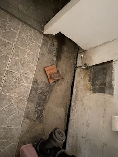 Basement floor with visible moisture damage, including damp walls and floor, highlighting the need for waterproofing measures and preventative maintenance.