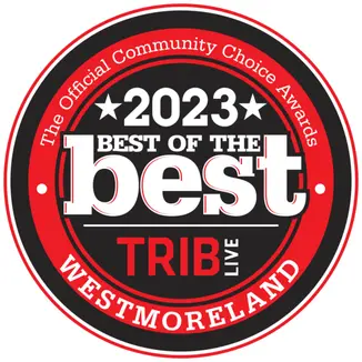 2023 Best of the Best award badge from Trib Live, highlighting Highlander Waterproofing & Foundation Repair's recognition in Westmoreland for excellence in service.