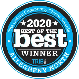 2020 Best of the Best Winner award badge from Trib Live, highlighting Highlander Waterproofing & Foundation Repair's recognition in Allegheny North for excellence in service.