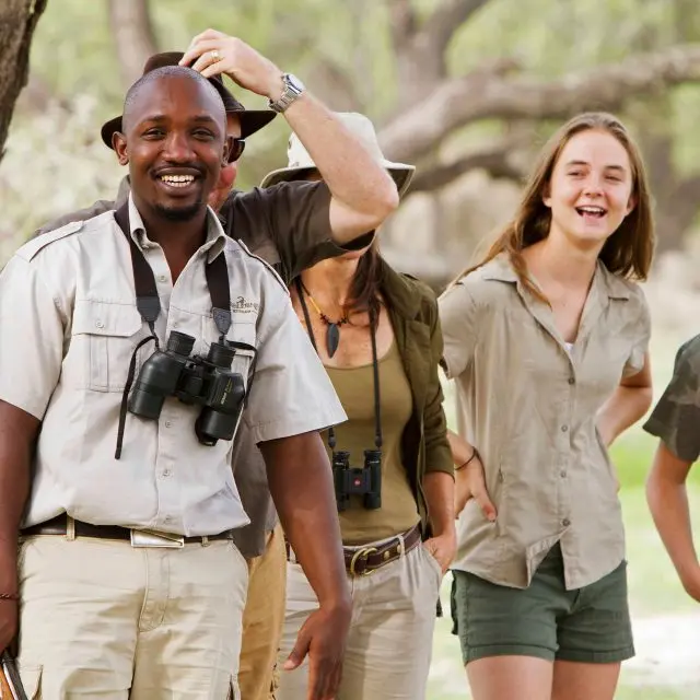 family on a walking safari