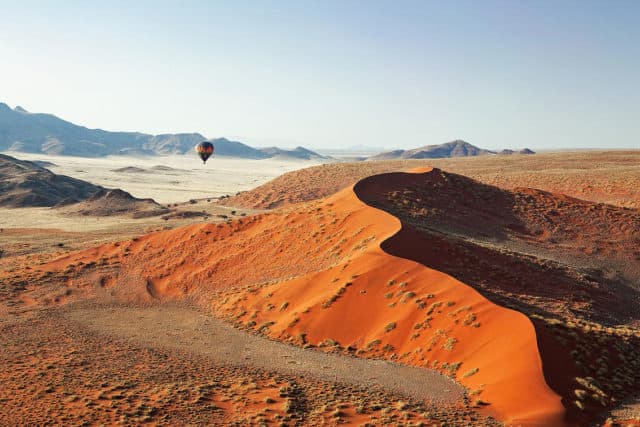 Hot Air Balloon Over Sossusvlei Red Sand Dunes