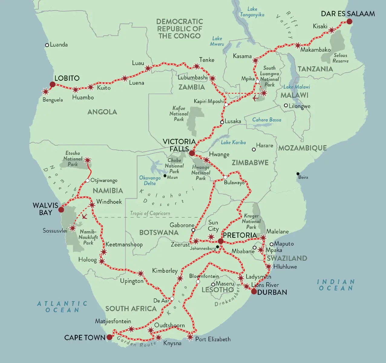 Southern African map. South africa, Botswana, zambia, and Zimbabwe