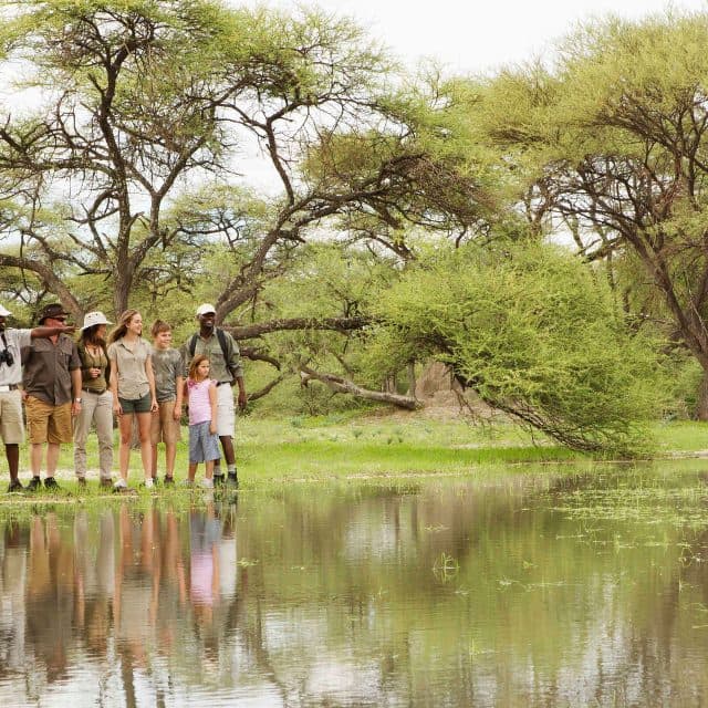family on a walking safari at footsteps