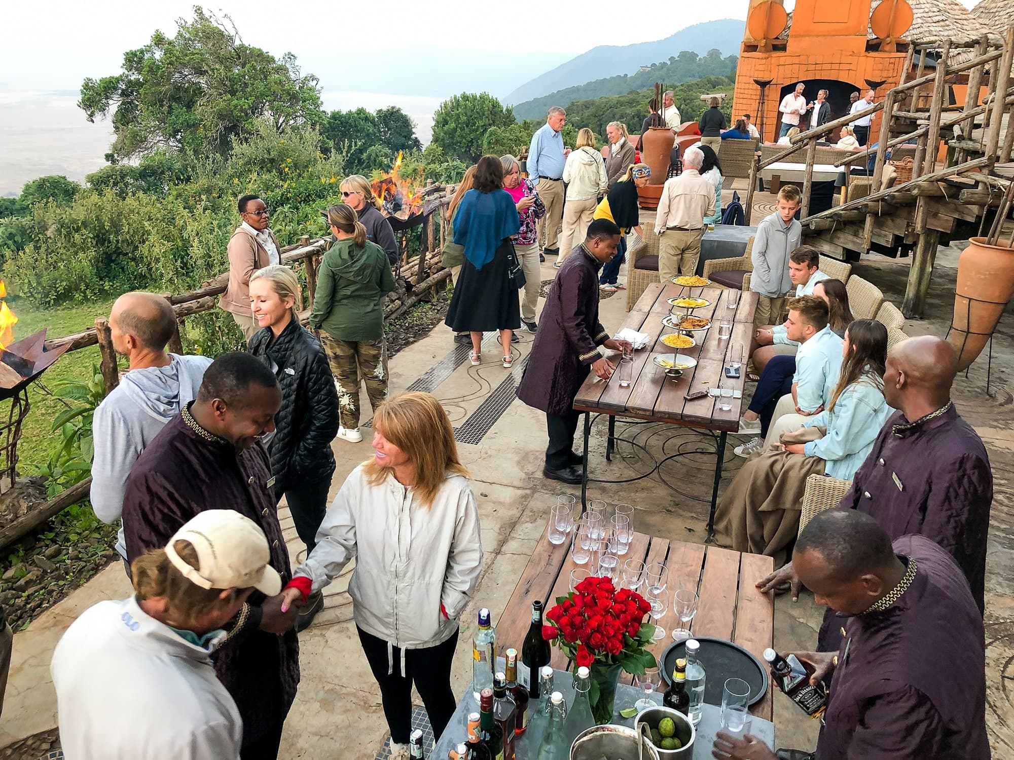 incentive travel of a group sundowner at Ngorongoro crater lodge