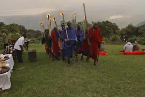 East African Culture. Maasai with fire