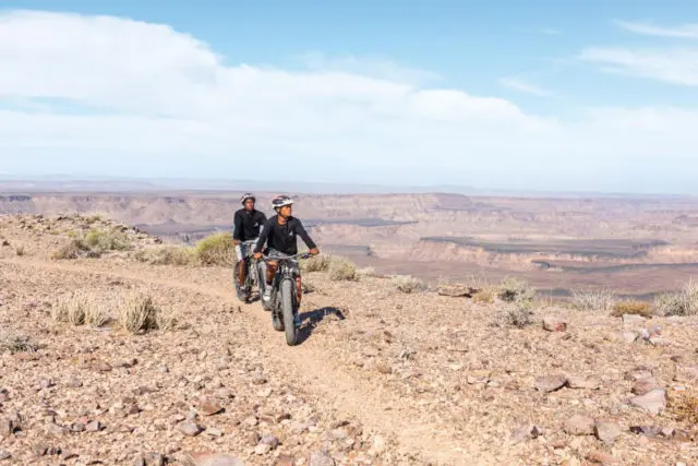 Biking along Fish River Canyon
