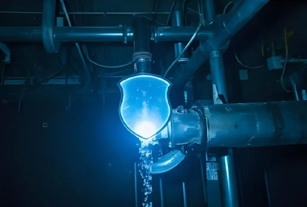 Backflow preventer valve connected to safety plumbing pipes in San Diego