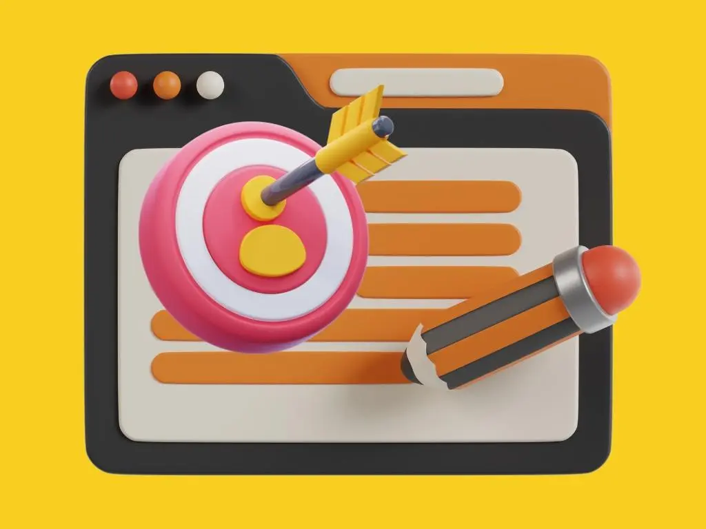 A 3D illustration of a blog page with a pencil and a bullseye target All Scapes Marketing 760 688 2119 2003 S. El Camino Real, Suite 109, Oceanside, CA, US, 92054 landscaping marketing agency