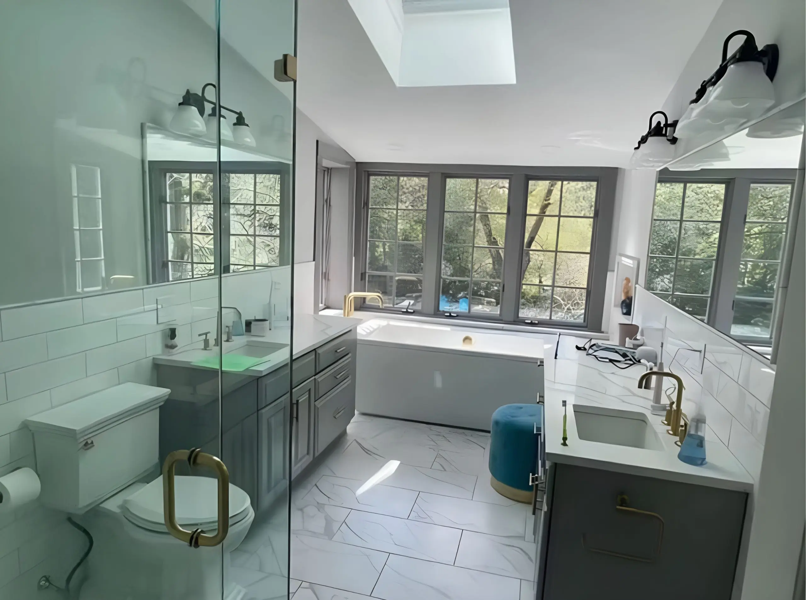 Newly remodeled bathroom with double sinks