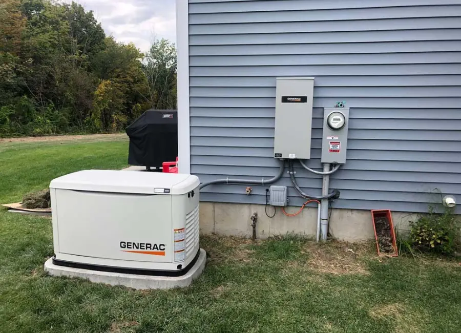 Outdoor home electrical backup generator installation