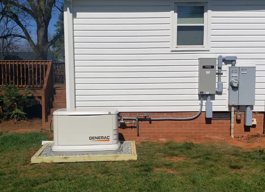 Outdoor home electrical backup generator installation