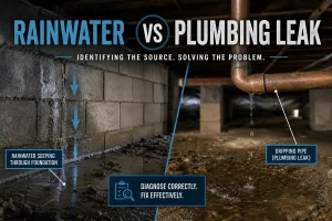 Comparison of rainwater intrusion vs plumbing leak in a crawlspace