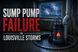 Sump pump at risk of failure during heavy Louisville Kentucky storm with rising water