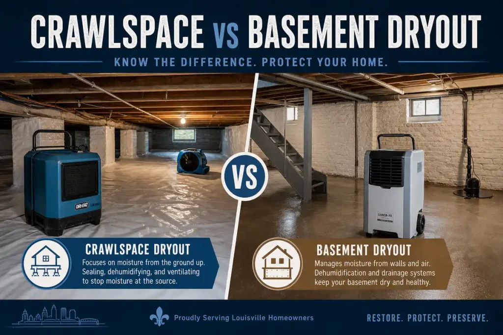 Comparison of crawlspace and basement dryout methods for Louisville Kentucky homes