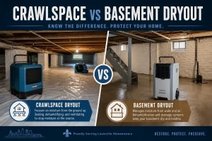 Comparison of crawlspace and basement dryout methods for Louisville Kentucky homes