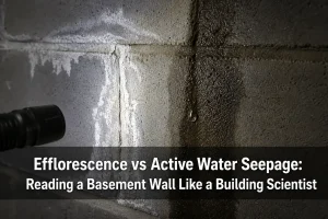 Efflorescence vs Active Water Seepage: Reading a Basement Wall Like a Building Scientist