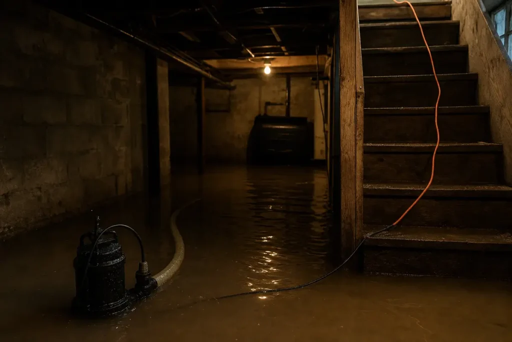 Emergency sewage removal from flooded Louisville KY basement