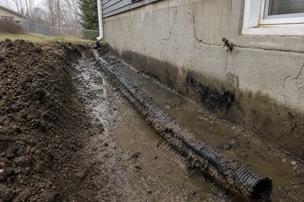 Foundation drainage problems causing basement flooding in Louisville KY