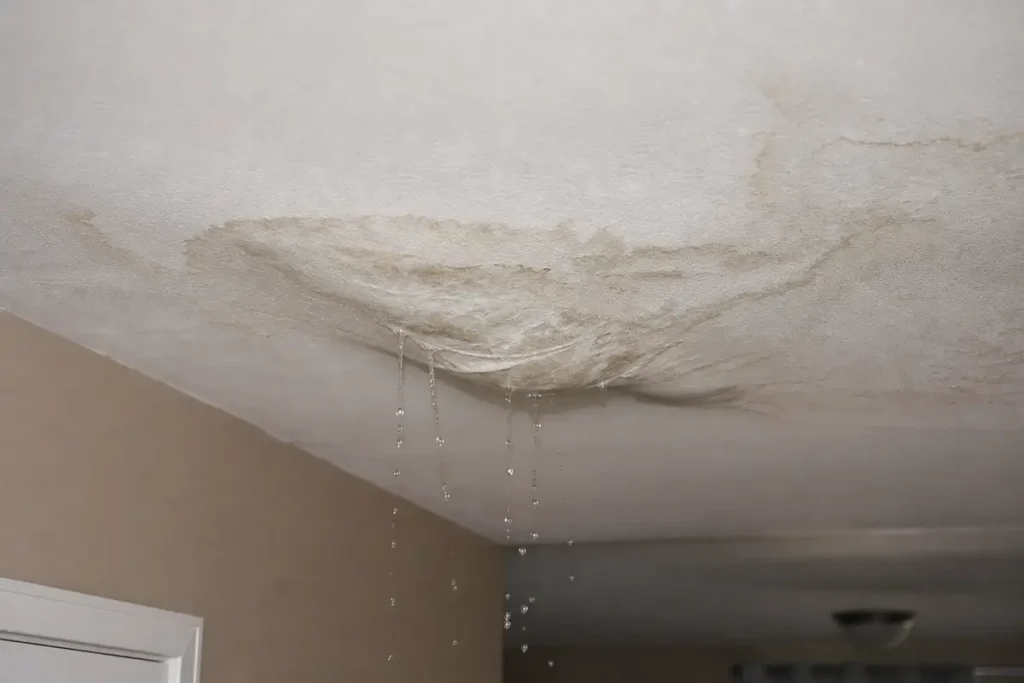 Second floor laundry leak ceiling damage in Louisville KY home