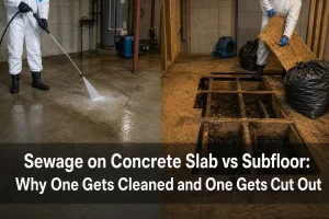 Sewage on Concrete Slab vs Subfloor: Why One Gets Cleaned and One Gets Cut Out