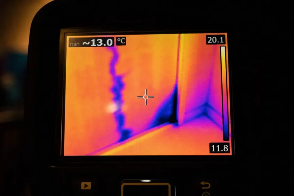 Thermal camera leak detection showing hidden water damage in Louisville KY