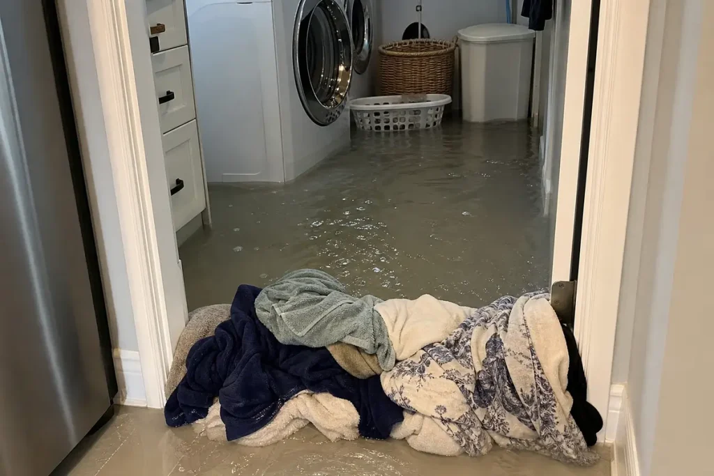 Washer flooded laundry room first steps in Louisville KY
