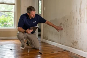 Insurance adjuster inspecting water damage coverage in Louisville KY home