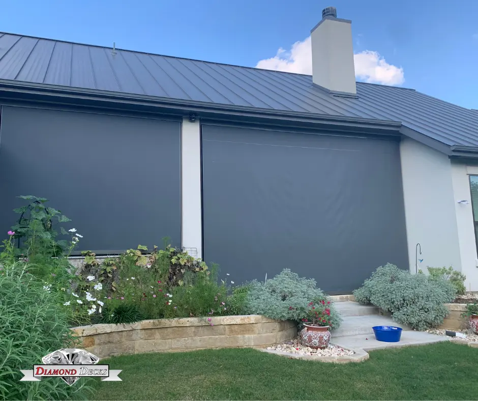 Motorized patio sun shade by Diamond Decks