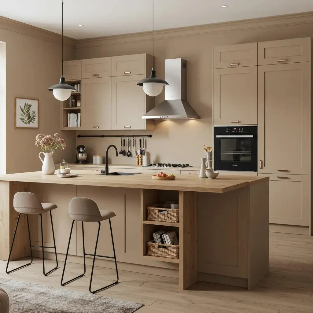Stylish kitchen with earthy tones and modern features reflecting 2025 design trends