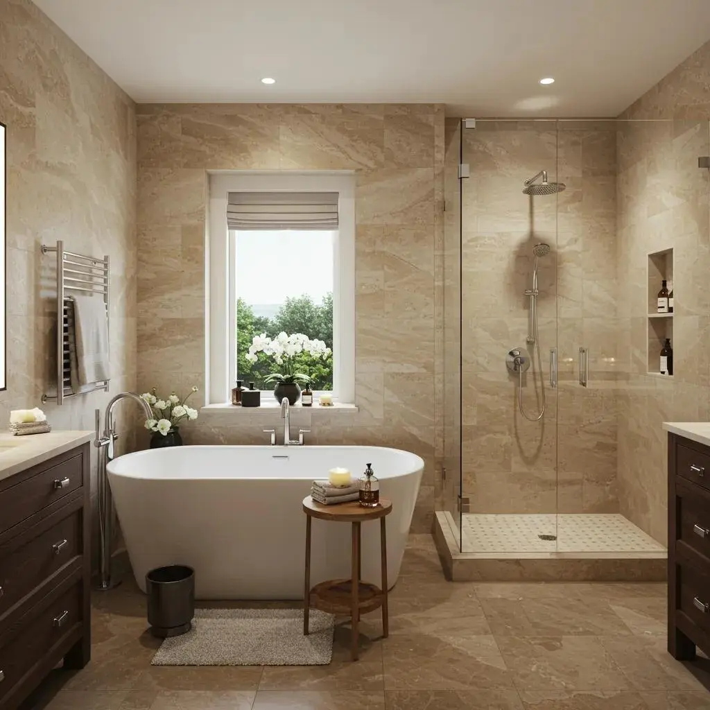 Spa-inspired bathroom remodel showcasing modern fixtures and elegant design
