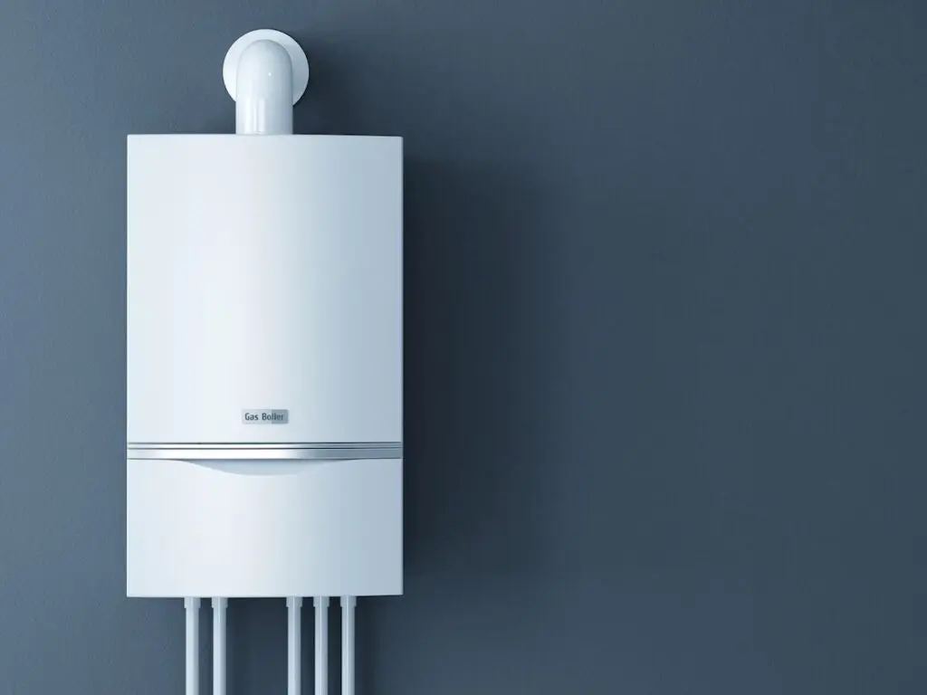 Modern home gas fired boiler. Heating a house concept. 3d rendering